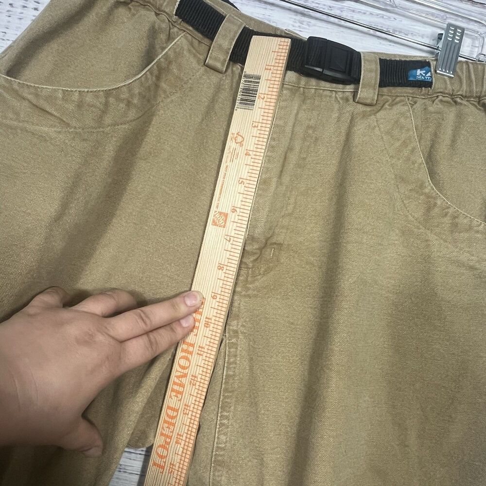 Vtg KAVU Chilliwack Canvas Khaki Belted Climbing *Cut Off* Pants Short Large USA - Picture 12 of 13